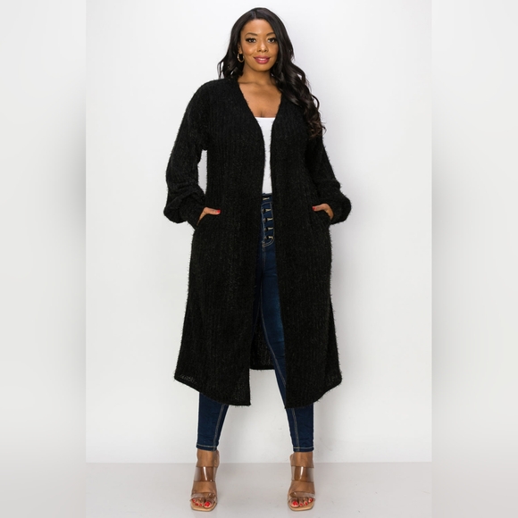 NEW NWOT LIVD Apparel Plus Size Black Serilda Faux Feather Long Cardigan Sz 3X - Picture 3 of 7